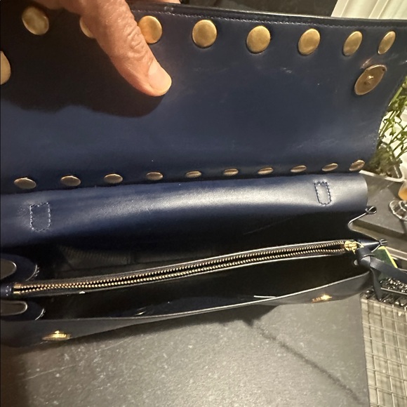 Elegant Navy Blue Tory Burch Studded Handbag - Picture 2 of 5